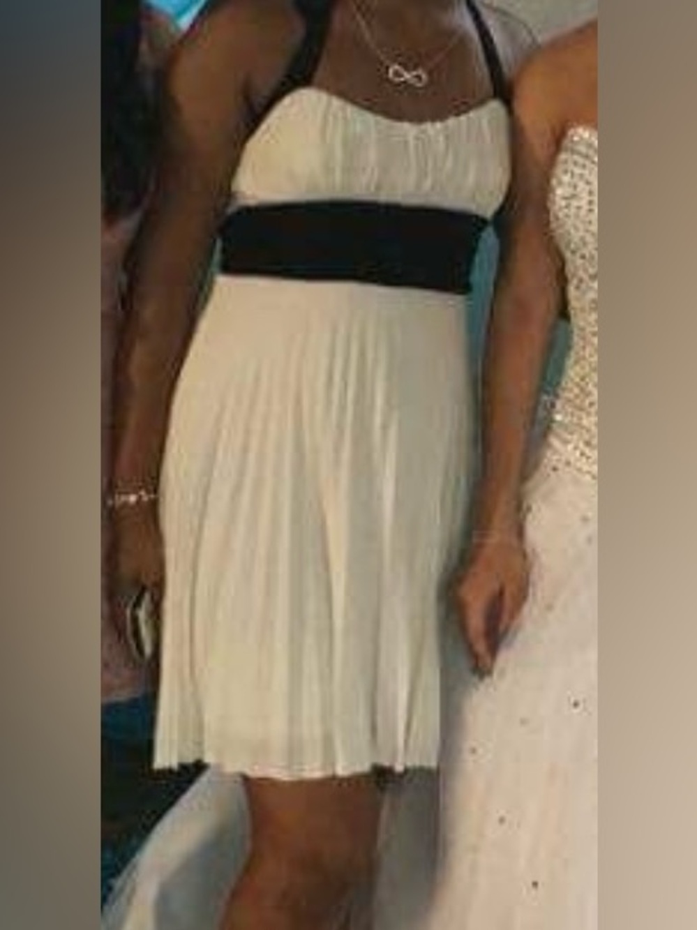 White and Black Halter Midi Dress